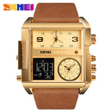 Men's Watch Waterproof Leather Strap Quartz Watches Men Luxury Brand Square Wristwatch Casual Clock Man reloj hombre SKMEI