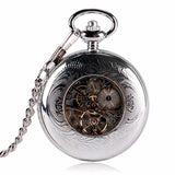 Luxury Silver Shield Pattern Round Dial Mechanical Pocket Watch Casual Antique Fob Watch For Men Women