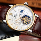 Vegamono Mens Watches Top Brand Luxury Skeleton Watch Men Sport Leather Tourbillon Automatic Mechanical Wristwatch