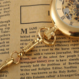 Luxury Gold Skeleton Mechanical Pocket Watch Roman Numerals Antique Hand Winding FOB Chain Men Women Golden Chain Watches Gifts