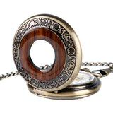 Retro Luxury Wood Circle Skeleton Pocket Watch Men Women Unisex Mechanical Hand-winding Roman numerals Necklace Gift P2012C