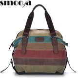 SMOOZA Canvas Totes Striped Womens Handbag 2021 Patchwork Rainbow Shoulder Bag Fashion Female Casual Crossbody Bag Sac A Main