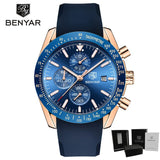 BENYAR Men Watch Business Chronogragh Full Steel Quartz Top Brand Luxury Casual 3Bar Waterproof Sports Male Silver Blue 2019 New