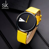 SHENGKE Watch New Yellow Leather Strap Casual Style Women Watches Quartz Ladies Watches Creative Clock Gift relogio feminino