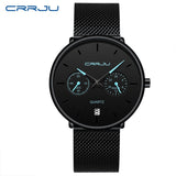 Mens Watches CRRJU Full Steel Casual Waterproof Watch for Man Sport Quartz Watch Men's Dress Calendar Watch Relogio Masculino