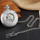 Luxury Silver Pocket Watch Mens Unique Roman Number Sculpture Dial Fashion Mens Mechanical Watches With FOB Chain Men Women Gift