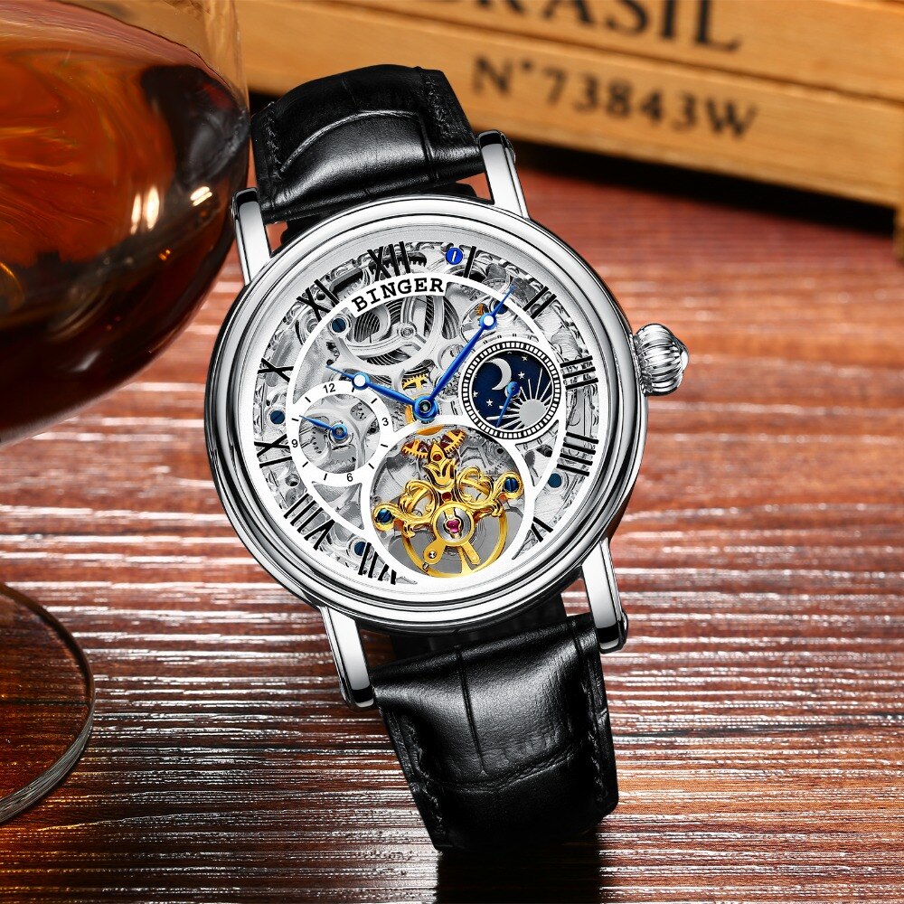 Fashion Tourbillon Mechanical Watches BINGER New Automatic Watch