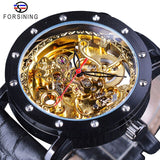 Forsining Silver Skeleton Wristwatches Black Red Pointer Black Genuine Leather Belt Automatic Watches for Men Transparent Watch