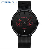 Mens Watches CRRJU Full Steel Casual Waterproof Watch for Man Sport Quartz Watch Men's Dress Calendar Watch Relogio Masculino