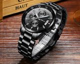 Fashion Watches CRRJU Men Chronograph Luxury Waterproof Watch Black Business Stainless Steel Clock For Men relogio masculino