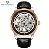 Vegamono Fashion Leather Gold Watch Men Automatic Mechanical Skeleton Waterproof Watches Relogio Masculino Box