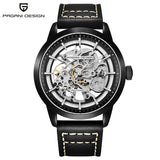 Vegamono Fashion Leather Gold Watch Men Automatic Mechanical Skeleton Waterproof Watches Relogio Masculino Box