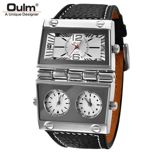 OULM 9525 Watches Men Two Big Dials Quartz Wristwatch Rectangle Radio Style Male Military Watch Clock relogio masculino