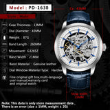 Vegamono Fashion Leather Gold Watch Men Automatic Mechanical Skeleton Waterproof Watches Relogio Masculino Box