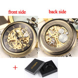 Vintage Skeleton Steampunk Mechanical Pocket Watch Necklace Hand Wind Silver Bronze Retro Clock Chain Pendant Men Women Gift