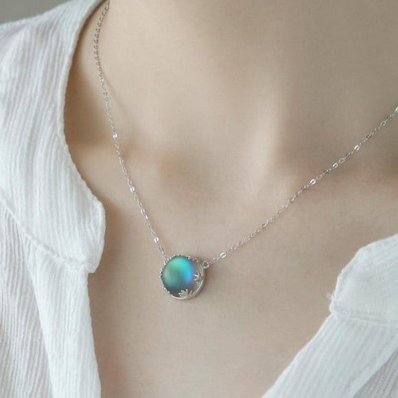 Thaya 45cm Crystal Gemstone s925 Silver Aurora Necklace Halo Scale Light Forest Women Pendant Necklace for Girl Elegant Jewelry