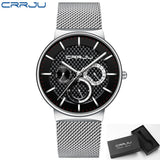 CRRJU Mens Watches Luxury Fashion Ultra-thin Auto Date Wrist Watch Waterproof Big Face Sport Watch for Men Relogio Masculino