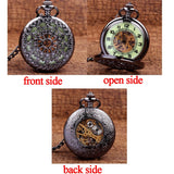 Vintage Skeleton Steampunk Mechanical Pocket Watch Necklace Hand Wind Silver Bronze Retro Clock Chain Pendant Men Women Gift