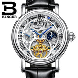 Fashion Tourbillon Mechanical Watches BINGER New Automatic Watch Men Leather Strap Moon phase Sapphire Waterproof Montre Homme