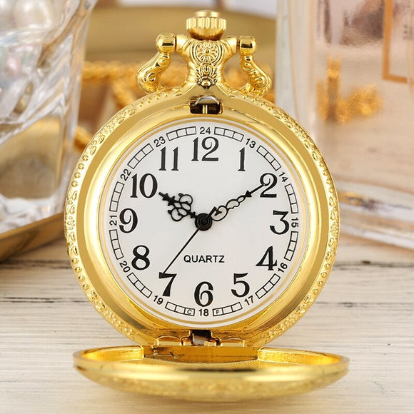 Royal Gold Shield Crown Pattern Quartz Pocket Watch Top Luxury Necklace Pendant Chain Steampunk Clock Collectibles Jewelry Gifts