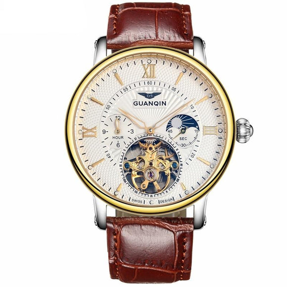 Vegamono Mens Watches Top Brand Luxury Skeleton Watch Men Sport Leather Tourbillon Automatic Mechanical Wristwatch