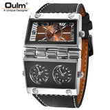 OULM 9525 Watches Men Two Big Dials Quartz Wristwatch Rectangle Radio Style Male Military Watch Clock relogio masculino