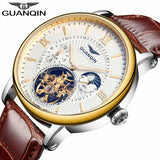 Vegamono Mens Watches Top Brand Luxury Skeleton Watch Men Sport Leather Tourbillon Automatic Mechanical Wristwatch