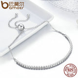 BAMOER 925 Sterling Silver Sparkling Strand Bracelet Women Link Tennis Bracelet Silver Jewelry 3 Colors SCB029