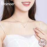 bamoer Simple Minimalist Short Necklace for Women 925 Sterling Silver Clear Cubic Zircon Chain Necklaces Wedding Jewelry BSN085