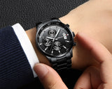 Fashion Watches CRRJU Men Chronograph Luxury Waterproof Watch Black Business Stainless Steel Clock For Men relogio masculino