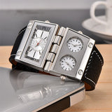 OULM 9525 Watches Men Two Big Dials Quartz Wristwatch Rectangle Radio Style Male Military Watch Clock relogio masculino