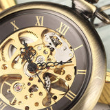 Vintage Skeleton Steampunk Mechanical Pocket Watch Necklace Hand Wind Silver Bronze Retro Clock Chain Pendant Men Women Gift