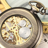 Vintage Skeleton Steampunk Mechanical Pocket Watch Necklace Hand Wind Silver Bronze Retro Clock Chain Pendant Men Women Gift