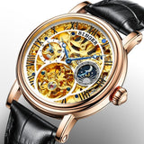 Fashion Tourbillon Mechanical Watches BINGER New Automatic Watch Men Leather Strap Moon phase Sapphire Waterproof Montre Homme