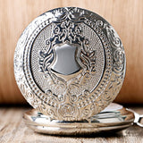 Luxury Silver Shield Pattern Round Dial Mechanical Pocket Watch Casual Antique Fob Watch For Men Women