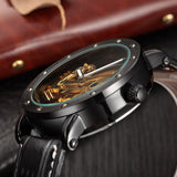 2020 Gold Black Men's Luxury Brand Automatic Mechanical Watches Hollow Out Transparent Skeleton Watches Genuine Leather Bands