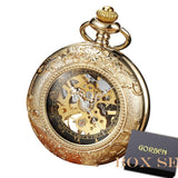 Luxury Retro Golden Hollow Skeleton Mechanical Pocket Watch Mens Fob Chain Steel Exquisite Sculpture Women Men Pocket Wath Gifs