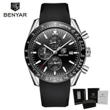 BENYAR Men Watch Business Chronogragh Full Steel Quartz Top Brand Luxury Casual 3Bar Waterproof Sports Male Silver Blue 2019 New