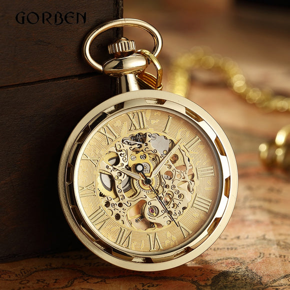 Luxury Antique Skeleton Mechanical Pocket Watch Men Steampunk Mechanical Fob Watches Clock Pendant Hand-winding Relogio De Bolso