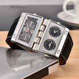 OULM 9525 Watches Men Two Big Dials Quartz Wristwatch Rectangle Radio Style Male Military Watch Clock relogio masculino