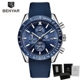 BENYAR Men Watch Business Chronogragh Full Steel Quartz Top Brand Luxury Casual 3Bar Waterproof Sports Male Silver Blue 2019 New