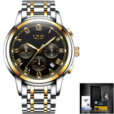 Reloj Hombre LIGE All Gold Watches Mens 2020 Luxury Fashion Quartz Wristwatch Analog Chronograph Men Watch Waterproof Clock+Box