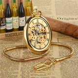 Luxury Gold Skeleton Mechanical Pocket Watch Roman Numerals Antique Hand Winding FOB Chain Men Women Golden Chain Watches Gifts