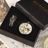 Hot Sale Silver Hand Winding Full Steel Pocket Watches Fashion Unique Skeleton Transparent Mechanical Pocket Watch Fob Chain