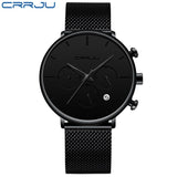 Relogio Masculino CRRJU Mens Business Dress Watches Luxury Casual Waterproof Sport Watch Men 3-Sub Dial Quartz Slim Mesh Watch