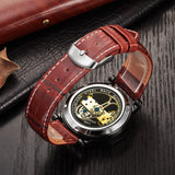 2020 Gold Black Men's Luxury Brand Automatic Mechanical Watches Hollow Out Transparent Skeleton Watches Genuine Leather Bands