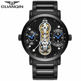 GUANQIN Brand Creative Automatic Men Watch Luxury Tourbillon Skeleton Full Steel Waterproof Men's Business Mechanical Watches