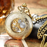 Luxury Retro Golden Hollow Skeleton Mechanical Pocket Watch Mens Fob Chain Steel Exquisite Sculpture Women Men Pocket Wath Gifs