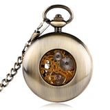 Retro Luxury Wood Circle Skeleton Pocket Watch Men Women Unisex Mechanical Hand-winding Roman numerals Necklace Gift P2012C