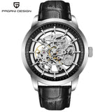 Vegamono Fashion Leather Gold Watch Men Automatic Mechanical Skeleton Waterproof Watches Relogio Masculino Box